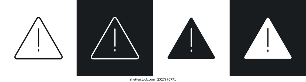 Warning icon vector icon set black filled and outlined style.