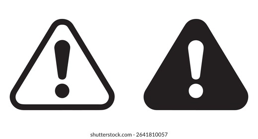 Warning Icon Vector – Triangle Exclamation Mark Symbol – Outline and Solid Style