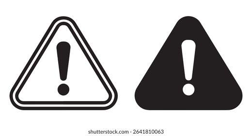 Warning Icon Vector – Triangle Exclamation Mark Symbol – Outline and Solid Style
