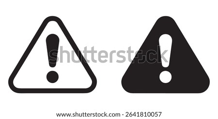 Warning Icon Vector – Triangle Exclamation Mark Symbol – Outline and Solid Style