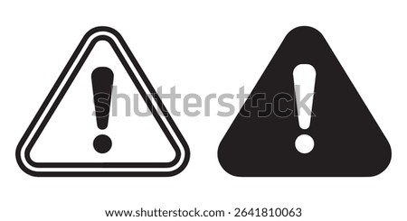 Warning Icon Vector – Triangle Exclamation Mark Symbol – Outline and Solid Style