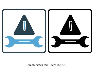 Warning icon with wrench. icon related to tool. Solid icon style. Simple vector design editable