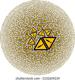 Warning icons are arranged into round collection. Warning icon spheric collage. Abstract spheric globula collage is done from warning symbols.