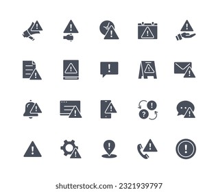 Warning icons black set. UI and UX design, interface for mobile applications and programs. Safety in Internet. Graphic elements for website. Linear flat vector collection isolated on white background