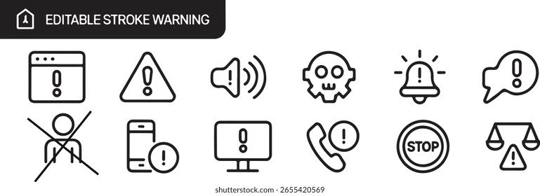 Ícones de aviso Uma coleção de símbolos de alerta e notificação