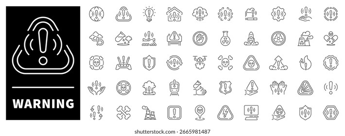 Warning icons collection. Thin line icons related to danger and warning. Warning alert