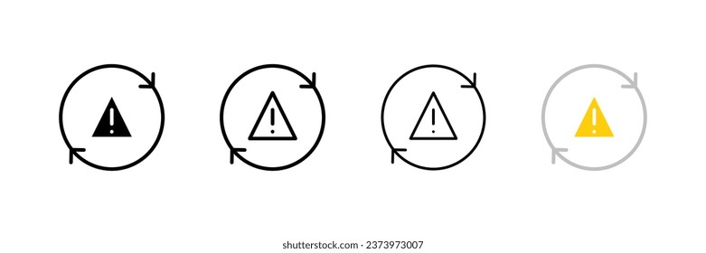 Warning icons. Outline, circle arrows, attention icons, warning sign. Vector icons