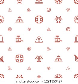 warning icons pattern seamless white background. Included editable outline fan, no smoking, dynamite, hazzard, siren, no plug icons. warning icons for web and mobile.