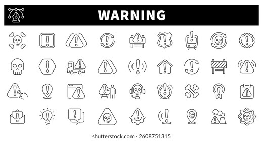 Warning icons set.  Warning and caution line icons. Warning, attention, caution, exclamation sign thin line icon collection. Editable stroke 
