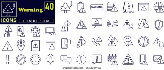 Warnsymbole eingestellt. Sammlung von linearen einfachen Web-Icons .