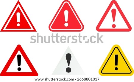 Warning Icons Set with Exclamation Point in Triangle | Caution Sign Collection for Safety, Hazards and Alerts
