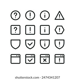 Warning icons. Set of UI isolated icons with editable stroke