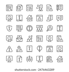Iconos de advertencia establecidos. Iconos de línea de Vector. Símbolos de contorno de trazo negro