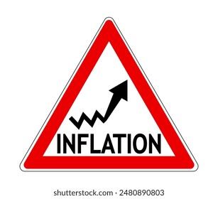 Warning inflation. Triangle shape sign with the symbol of financial arrow indicator rising up. Text.