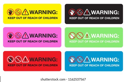 Warning keep out of reach of children sticker or tag-label, vector eps 10.