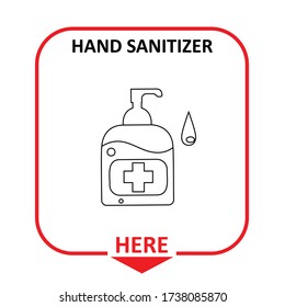 Warning label depicting for Washing Hands with Alcohol gel,hand sanitizer icon.  Prevention against Virus and Infection. Hygiene Concept. line Vector Illustration.