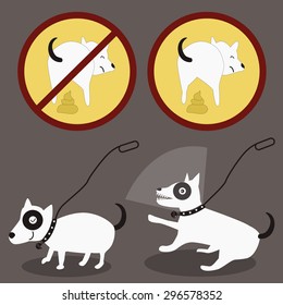 warning label. Do not bring dogs into and the stool. Please take care of dogs. Vector illustration