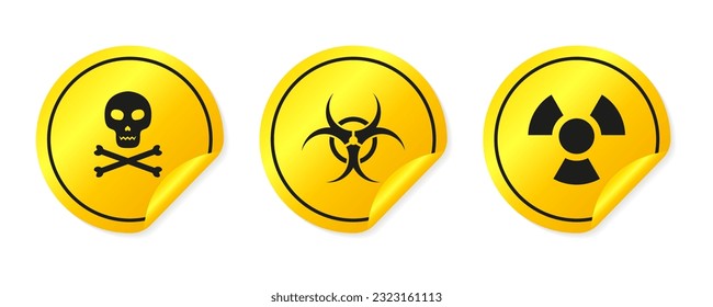 Warning label, warning tape, danger sign vector. Radiation sign, toxic sign. High voltage. Yellow safety icon. Banner for websites. Danger sign. Vector illustration