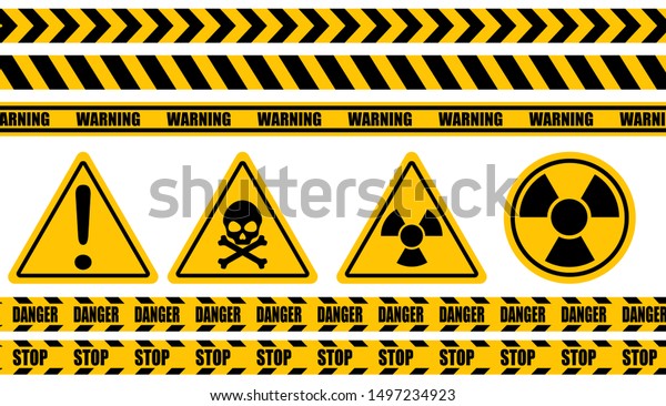 Warning label,\
warning tape, danger signs\
vector.