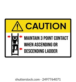 Warning labels, caution label or stickers that say "Maintain 3 point contact when ascending or descending ladder"