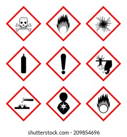 Warning labels of chemicals - icon set, 2d illustration, isolated on white background, vector, eps8