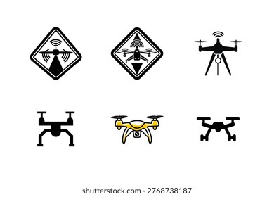 Warning labels and control station icons featuring wireless connection waves and antennas.