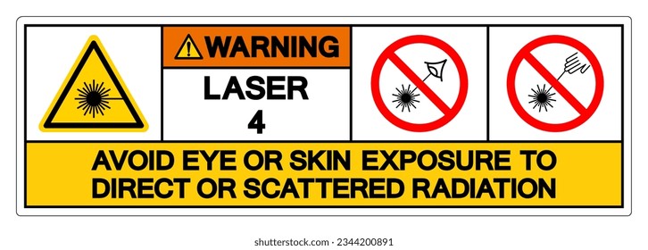 Warning Laser 4 Avoid Eye or Skin Exposure to Direct or Scattered Radiation Symbol Sign, Vector Illustration, Isolate On White Background Label .EPS10