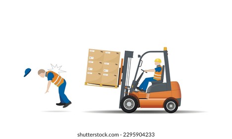 Warning, life threatening. It is forbidden to obscure the view while driving a forklift with a transported load. Vector illustration.