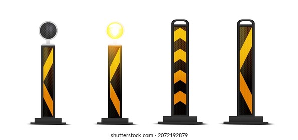 Warning Light Barricade Safety Barrier Construction. Roadblock Traffic Construction. Striped Road Barricade.