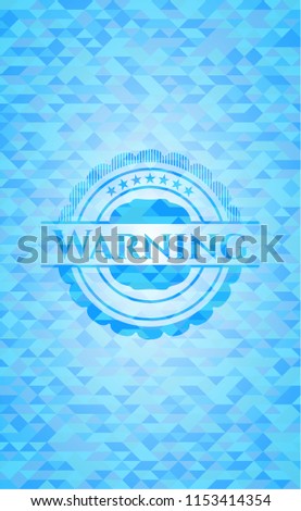 Warning light blue emblem with triangle mosaic background