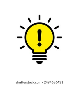 Warning light bulb icon. Exclamation mark on lamp in generic style