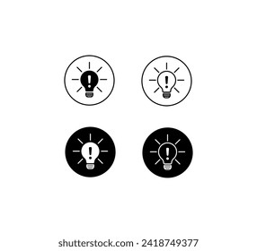 Warning light bulb icons set. Linear style. Vector icons
