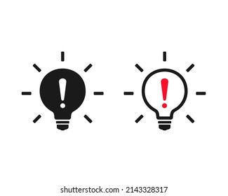 Warning light bulb. Lamp with exclamation mark. Vector illustration