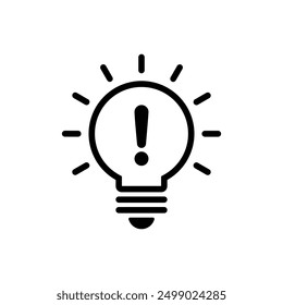 Warning light bulb line icon isolated on white background. Exclamation mark on lamp