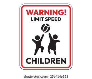 Warning! Limit Speed. Children Sign with Clear Warning Symbol, Essential for Child Safety and Traffic Management, High-Quality Vector Stock Image