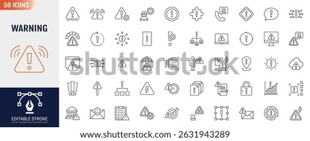 Warning line editable icon set. Containing Alert, caution, danger, error and more. Vector illustration