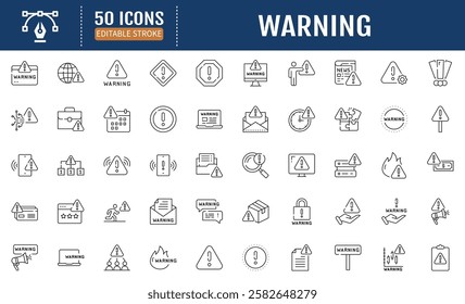 Warning Line Editable Icons set. Containing. Alert, caution, danger, error, shield and more. Vector Illustration
