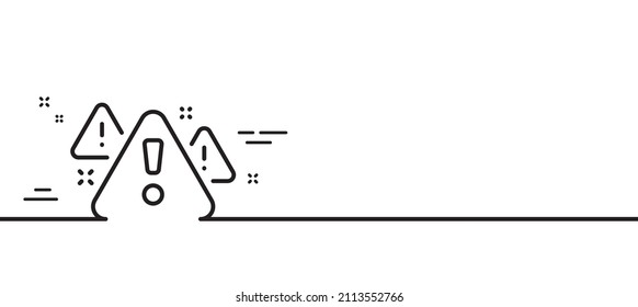 Warning line icon. Attention triangle sign. Caution alert symbol. Minimal line illustration background. Warning line icon pattern banner. White web template concept. Vector