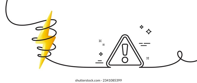 Warning line icon. Continuous one line with curl. Attention triangle sign. Caution alert symbol. Warning single outline ribbon. Loop curve with energy. Vector