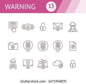 Warning line icons. Set of line icons. Cloud with padlock, fingerprint. Internet security concept. Vector illustration can be used for topics like information security, computing