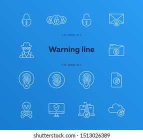 Warning line icons. Set of line icons. Cloud with padlock, fingerprint. Internet security concept. Vector illustration can be used for topics like information security, computing