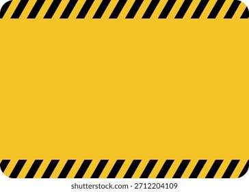 Warning line striped rounded diagonal background. Yellow rectangle with black striped border