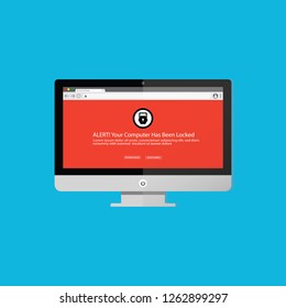 Warning locked internet browser, desktop flat style with blue background.