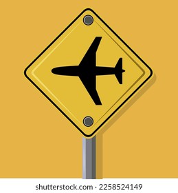 warning for low flying planes, airplane and jet vector illustration on yellow background isolate.