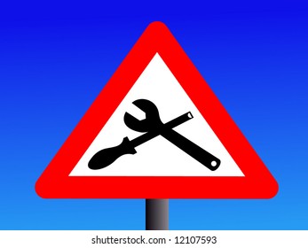 señal de mantenimiento de advertencia en curso en ilustración azul