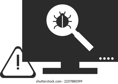 Icono de malware de advertencia, icono de advertencia de virus vector negro