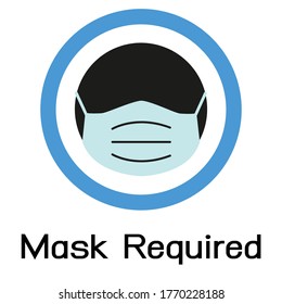 Warning mask  required- Human silhouette with a face mask in a circular frame - isolated vector data images.