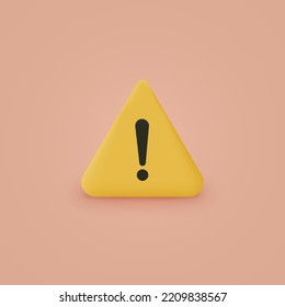 Warning message concept represented by exclamation mark icon. Exclamation 3d realistic symbol in triangle.