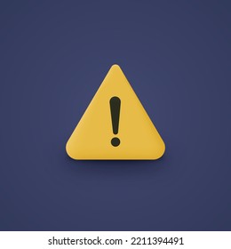 Warning message concept represented by exclamation mark icon. Exclamation 3d realistic symbol in triangle.