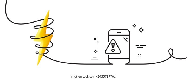 Warning message line icon. Continuous one line with curl. Phone alert sign. Caution app symbol. Warning message single outline ribbon. Loop curve with energy. Vector